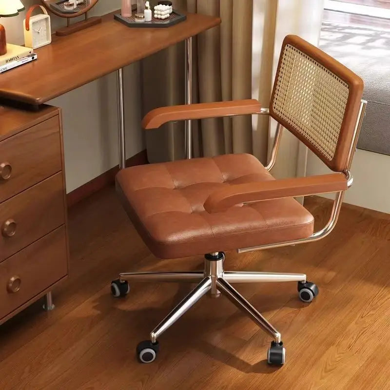 Office Chair Retro Computer Chair Simple Study Desk Armchair Swivel Backrest Lift Chair Leather