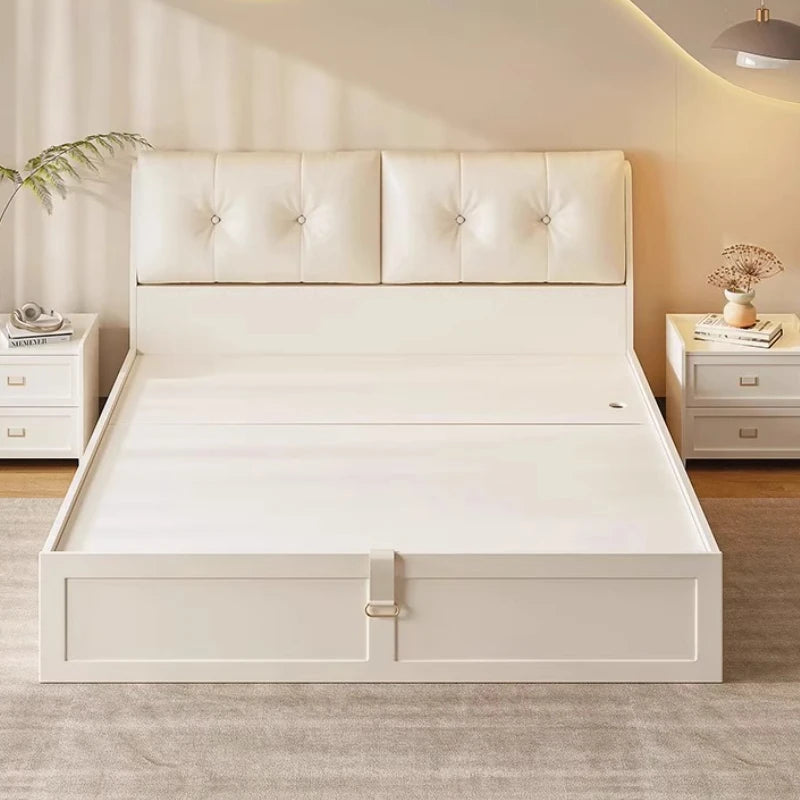 Headboard Cream Bed Soft Fashionable Twin Confortable Master Bedroom Bed Ltalian Style Wedding