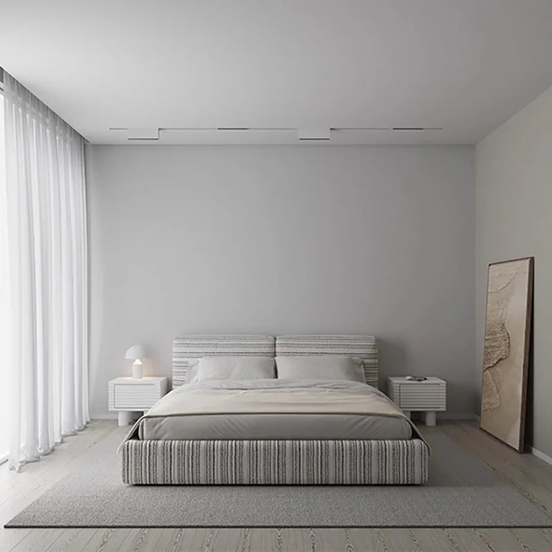 Fabric Striped Bed Square Minimalist Soft Bed Bedroom Furniture Customizable
