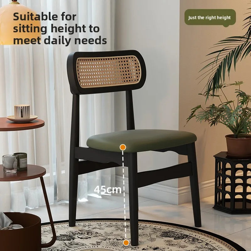 Solid wood dining table and chair backrest retro rattan French dining chair medieval casual home chair