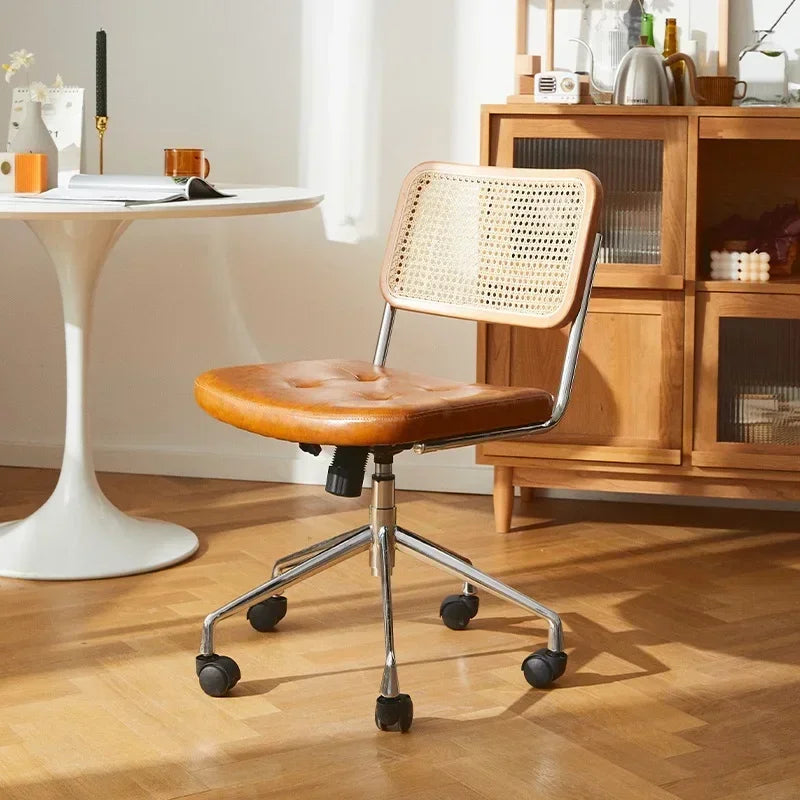 New Japanese Rattan Computer Chair Retro Rotating Chair Comfortable Study Desk Breathable