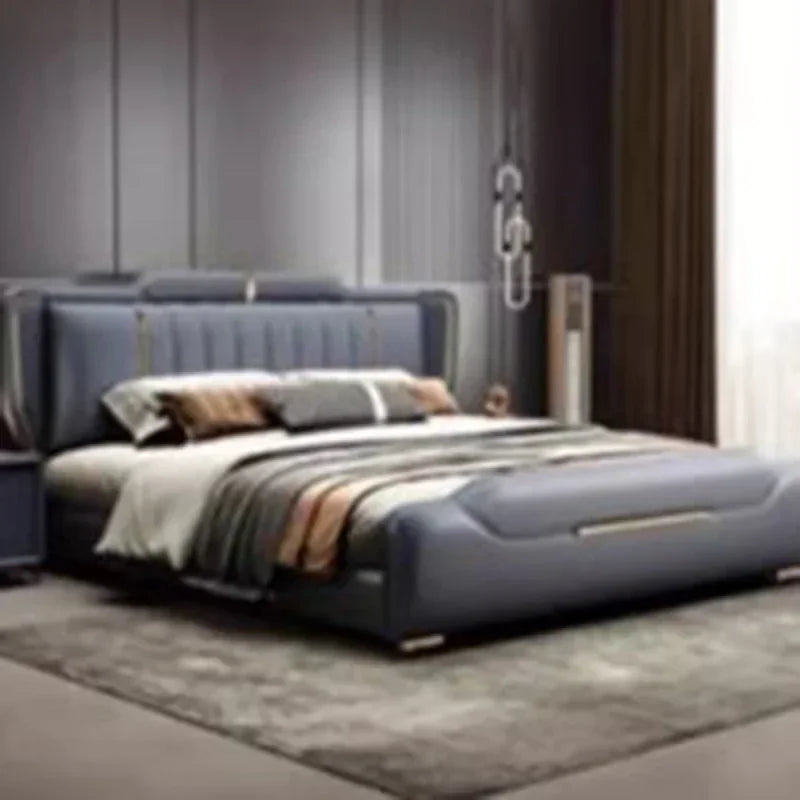 Double Full Size Bed Frame Whitr Large Modern Design Headboard Bed Queen Bedroom Luxury