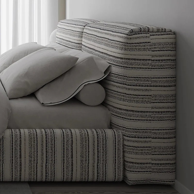 Fabric Striped Bed Square Minimalist Soft Bed Bedroom Furniture Customizable