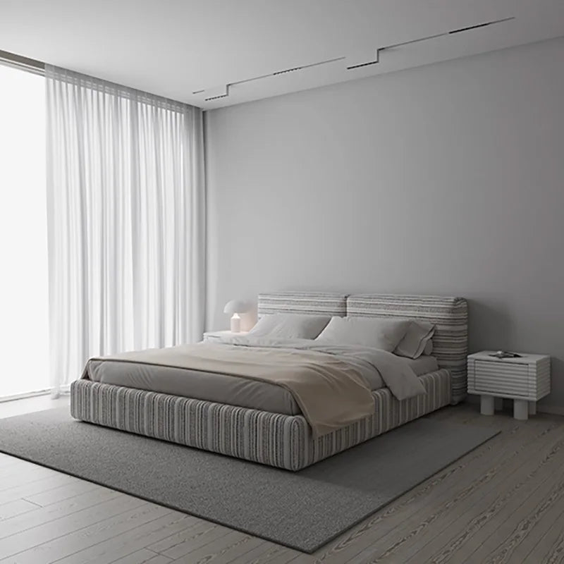 Fabric Striped Bed Square Minimalist Soft Bed Bedroom Furniture Customizable