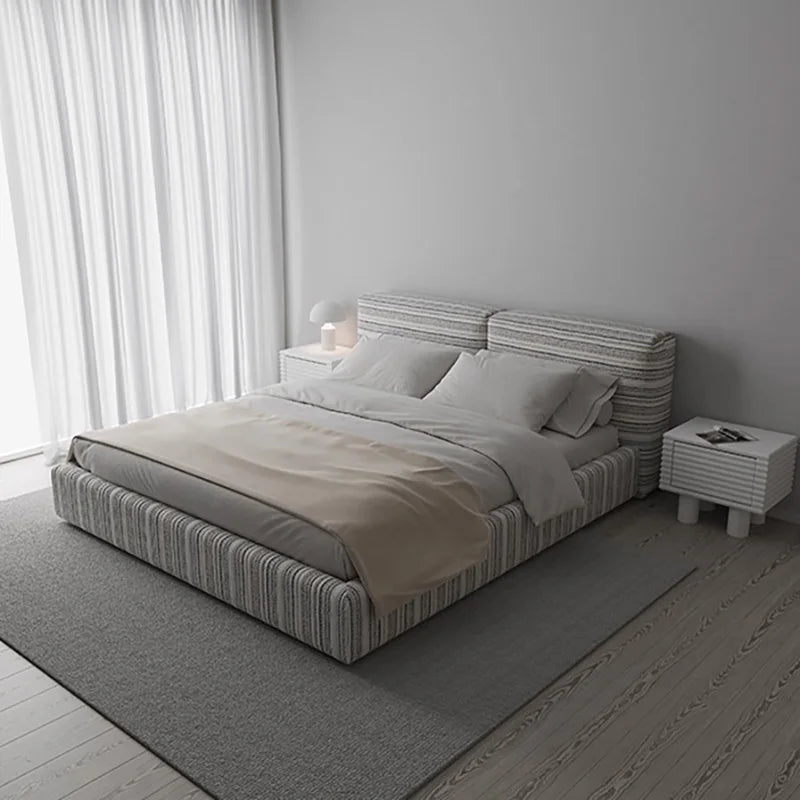 Fabric Striped Bed Square Minimalist Soft Bed Bedroom Furniture Customizable