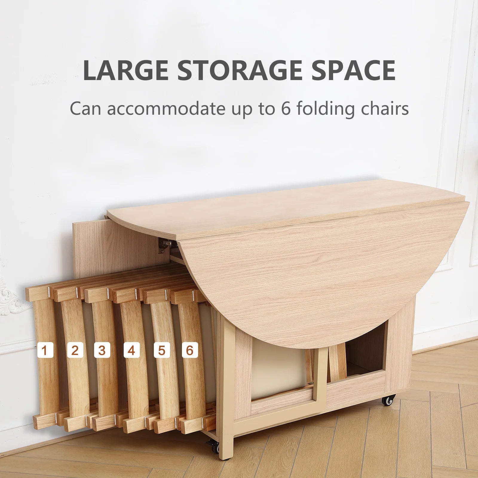 Fashion Folding Round  Dining Table Furniture Multifunctional Movable Dining Table with Folding Chairs
