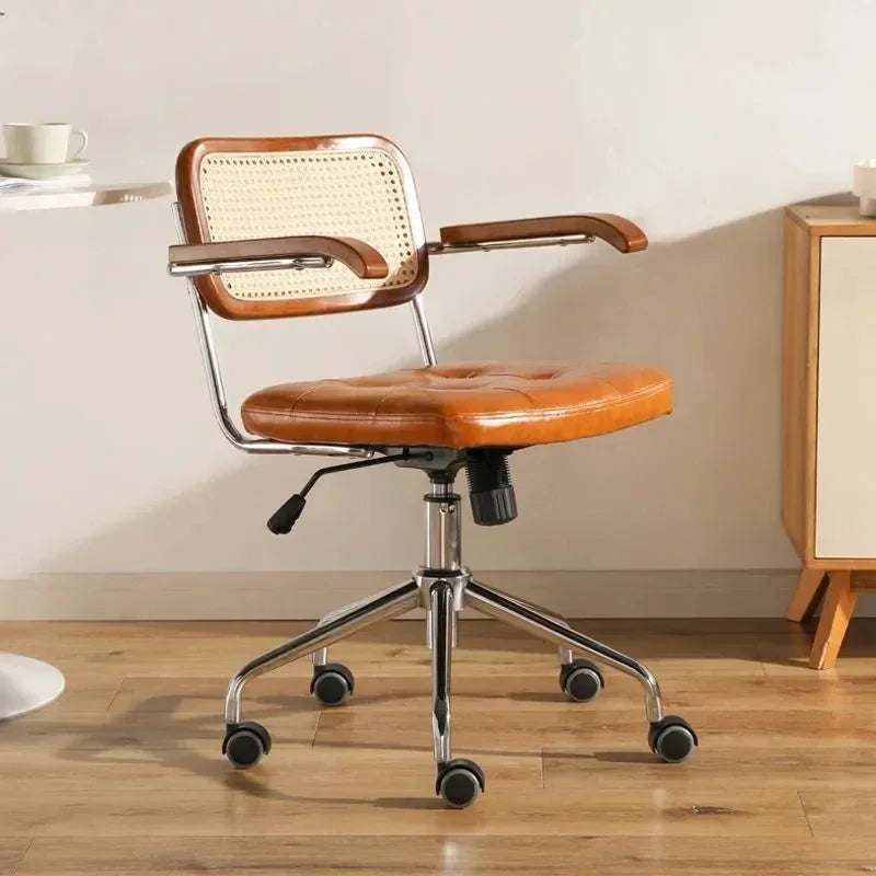 New Japanese Rattan Computer Chair Retro Rotating Chair Comfortable Study Desk Breathable