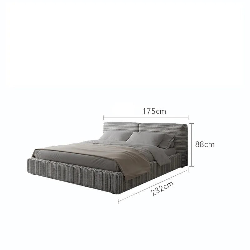 Fabric Striped Bed Square Minimalist Soft Bed Bedroom Furniture Customizable