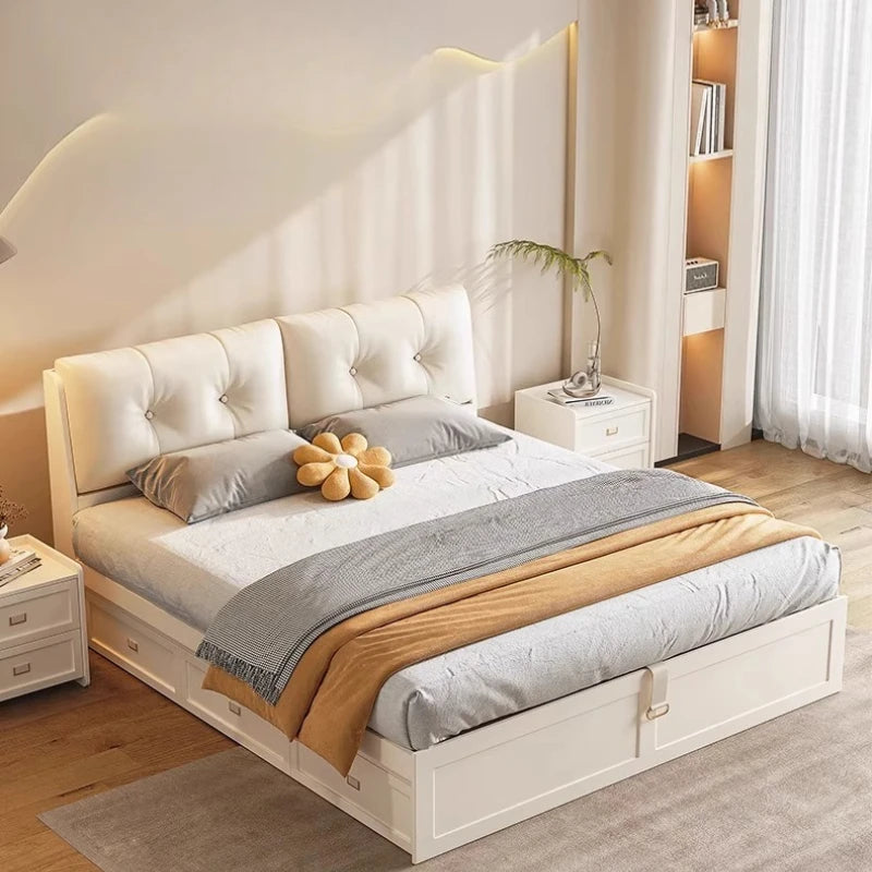 Headboard Cream Bed Soft Fashionable Twin Confortable Master Bedroom Bed Ltalian Style Wedding