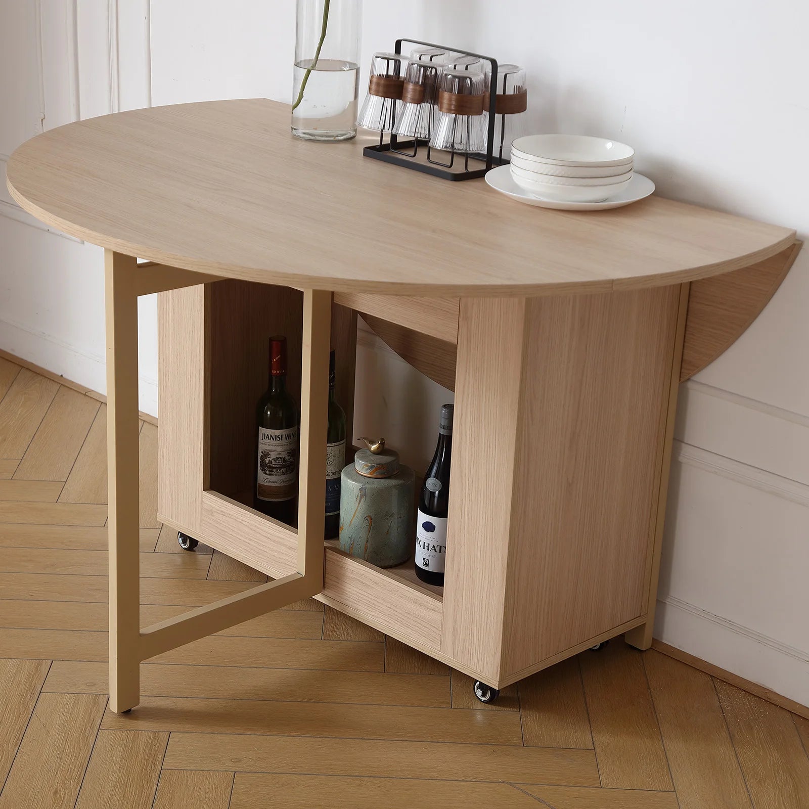Fashion Folding Round  Dining Table Furniture Multifunctional Movable Dining Table with Folding Chairs