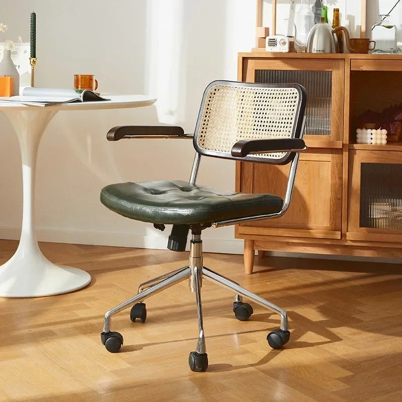 New Japanese Rattan Computer Chair Retro Rotating Chair Comfortable Study Desk Breathable