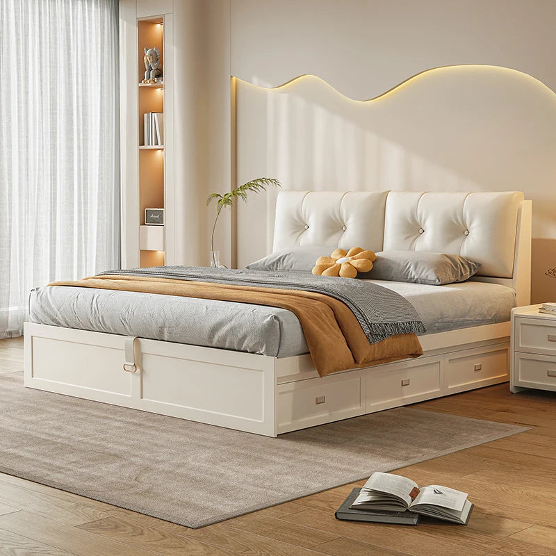 Headboard Cream Bed Soft Fashionable Twin Confortable Master Bedroom Bed Ltalian Style Wedding