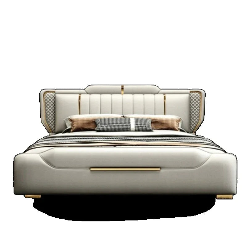 Double Full Size Bed Frame Whitr Large Modern Design Headboard Bed Queen Bedroom Luxury