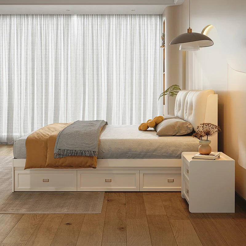 Headboard Cream Bed Soft Fashionable Twin Confortable Master Bedroom Bed Ltalian Style Wedding