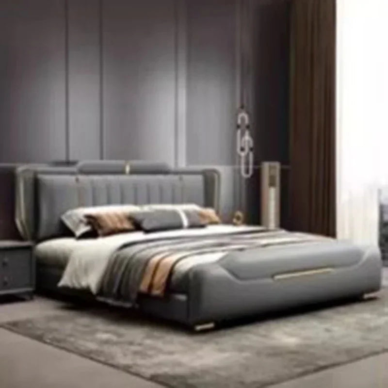 Double Full Size Bed Frame Whitr Large Modern Design Headboard Bed Queen Bedroom Luxury
