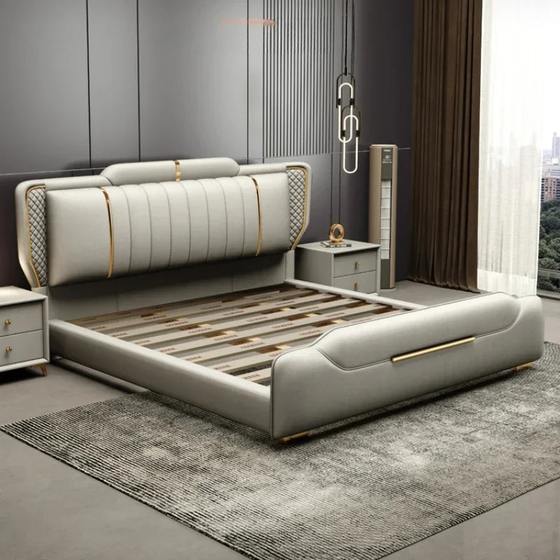 Double Full Size Bed Frame Whitr Large Modern Design Headboard Bed Queen Bedroom Luxury