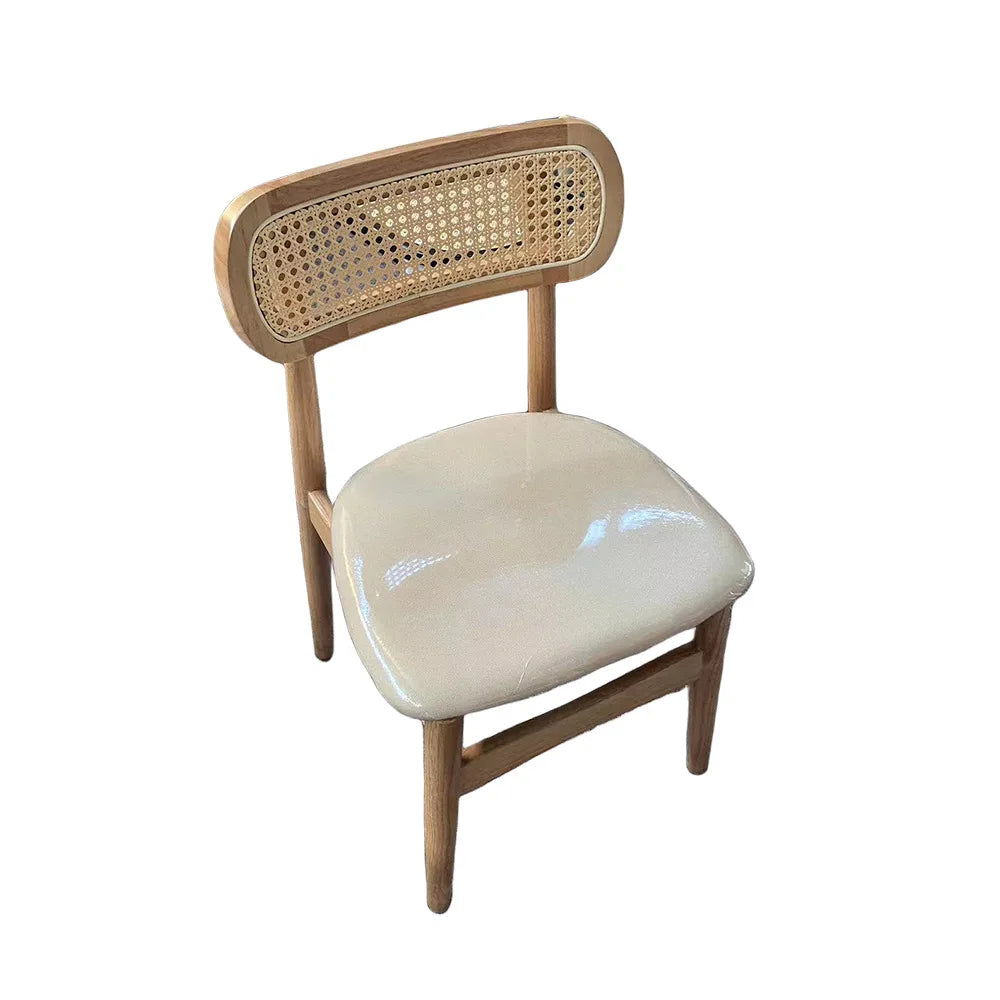 Solid wood dining table and chair backrest retro rattan French dining chair medieval casual home chair