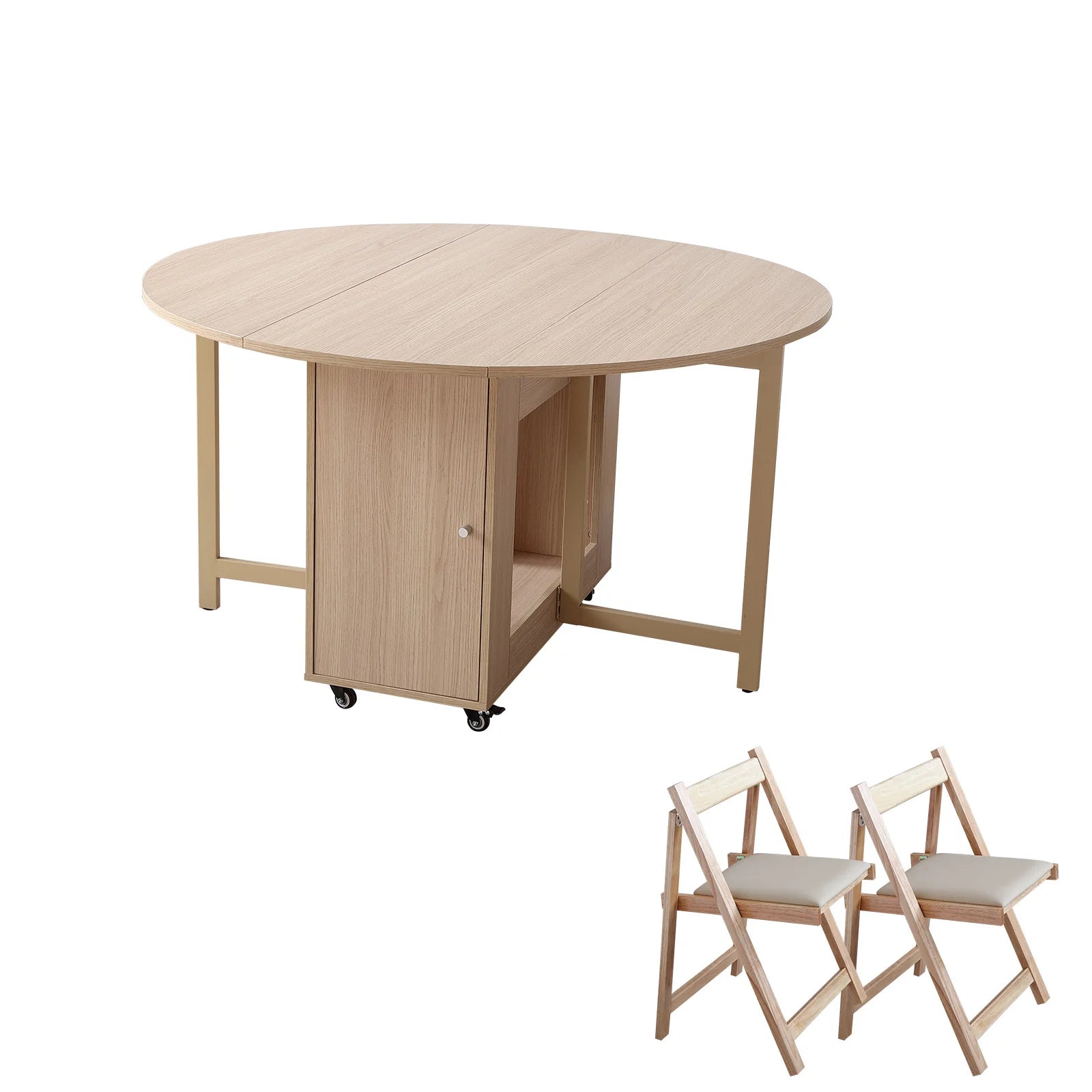 Fashion Folding Round  Dining Table Furniture Multifunctional Movable Dining Table with Folding Chairs