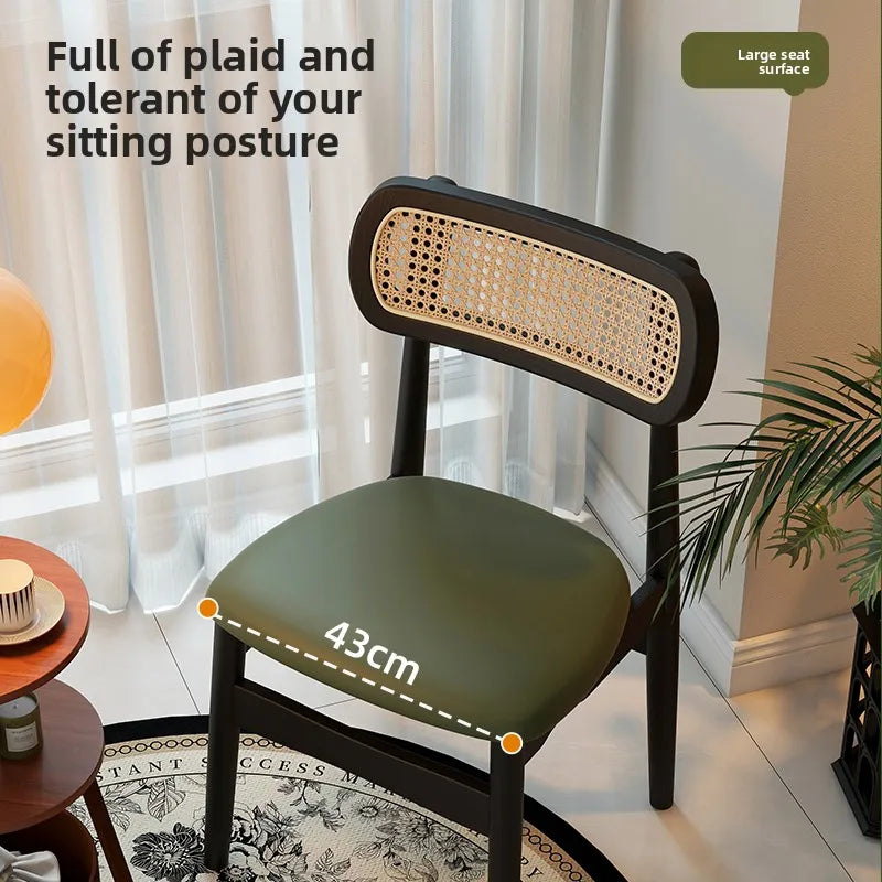Solid wood dining table and chair backrest retro rattan French dining chair medieval casual home chair