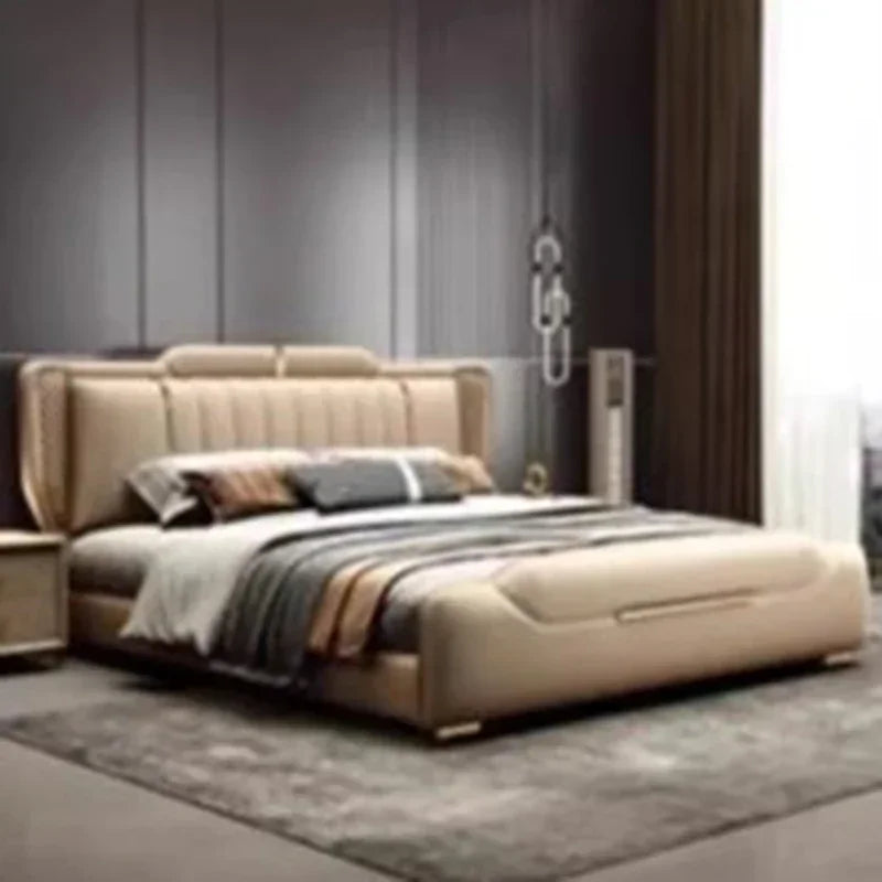 Double Full Size Bed Frame Whitr Large Modern Design Headboard Bed Queen Bedroom Luxury