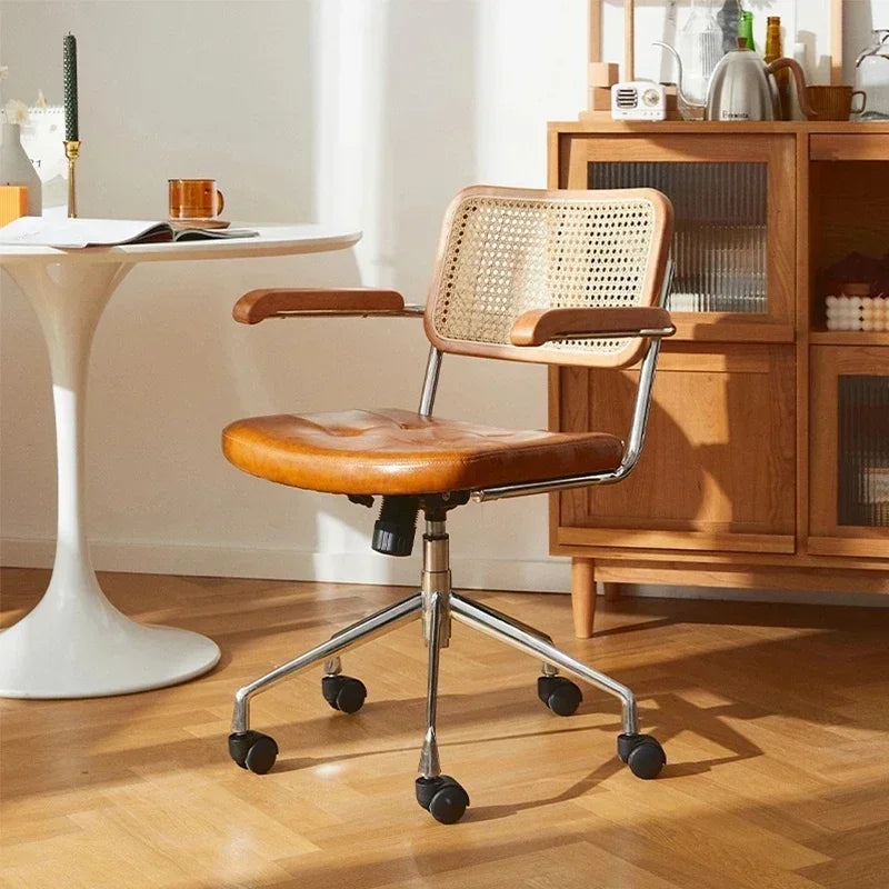 New Japanese Rattan Computer Chair Retro Rotating Chair Comfortable Study Desk Breathable