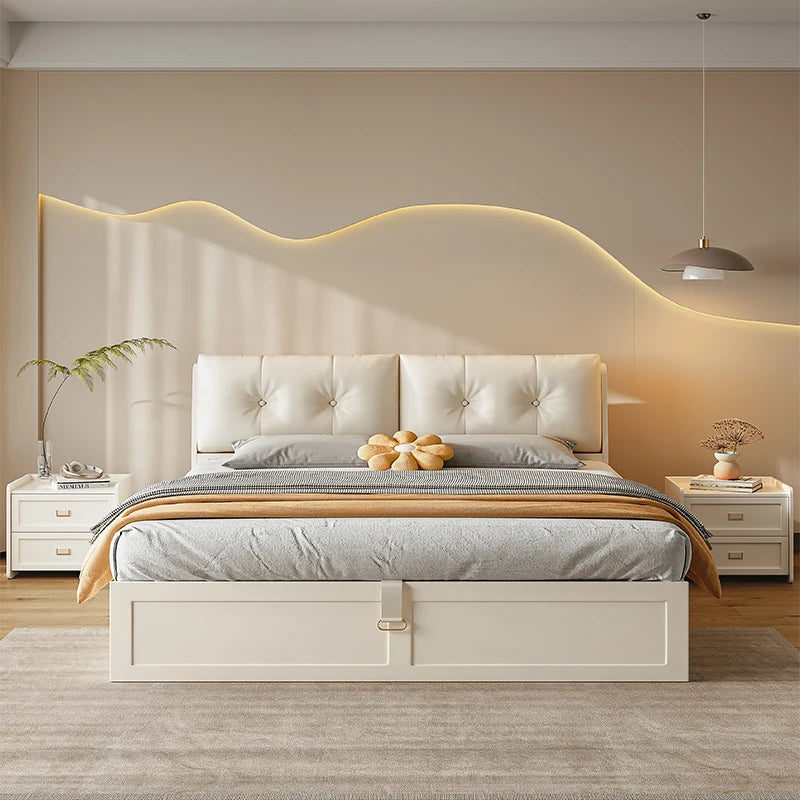 Headboard Cream Bed Soft Fashionable Twin Confortable Master Bedroom Bed Ltalian Style Wedding