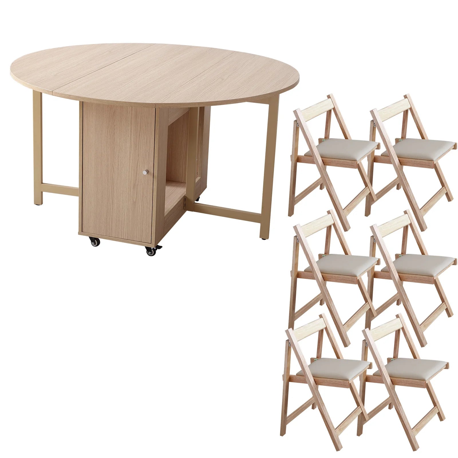 Fashion Folding Round  Dining Table Furniture Multifunctional Movable Dining Table with Folding Chairs