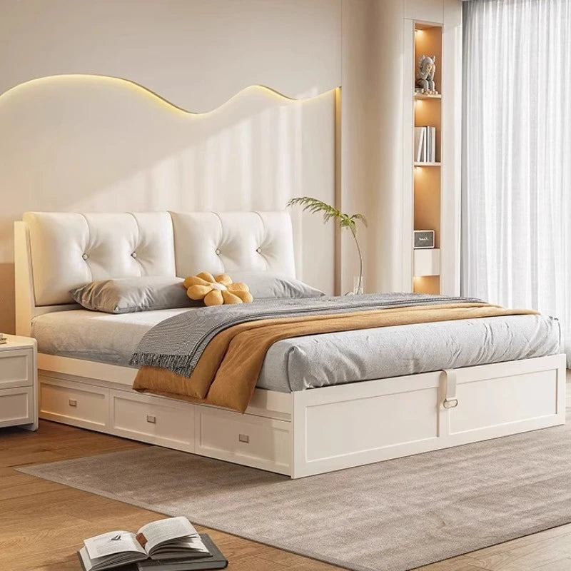 Headboard Cream Bed Soft Fashionable Twin Confortable Master Bedroom Bed Ltalian Style Wedding