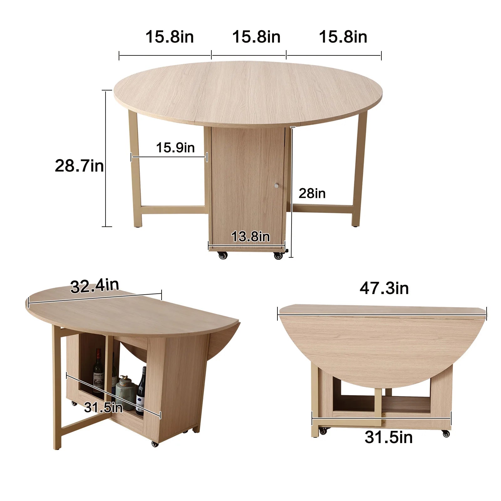 Fashion Folding Round  Dining Table Furniture Multifunctional Movable Dining Table with Folding Chairs
