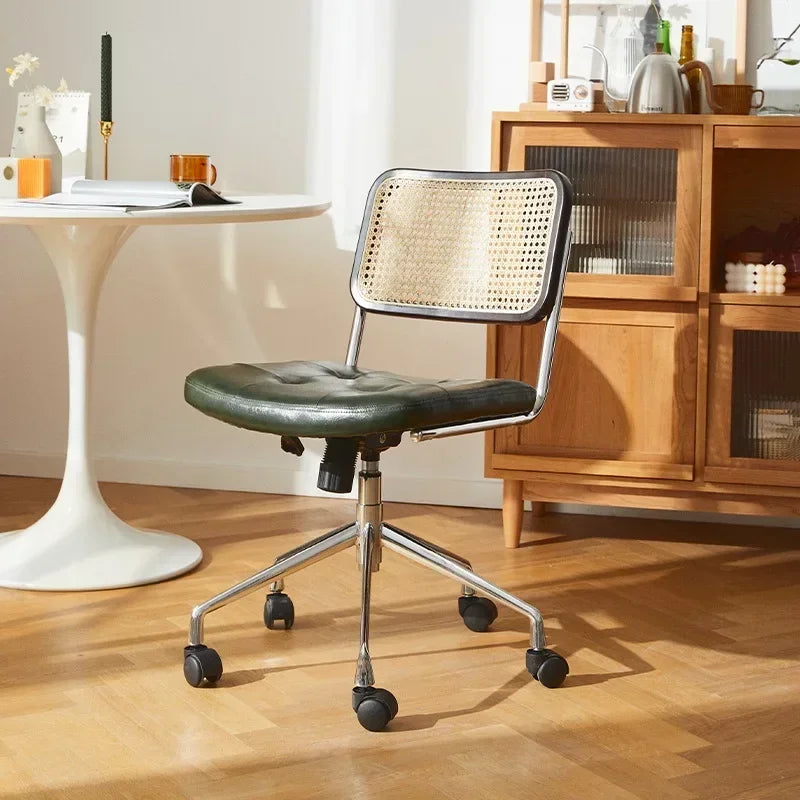 New Japanese Rattan Computer Chair Retro Rotating Chair Comfortable Study Desk Breathable