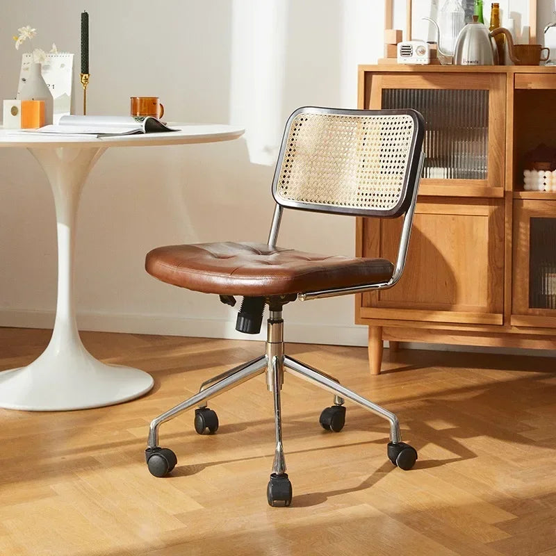 New Japanese Rattan Computer Chair Retro Rotating Chair Comfortable Study Desk Breathable
