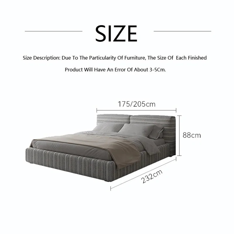 Fabric Striped Bed Square Minimalist Soft Bed Bedroom Furniture Customizable